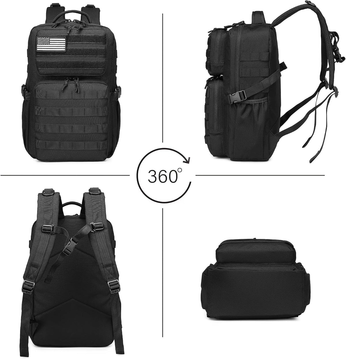 Wotony Military Tactical Backpack for Men Waterproof Daypack 3 Day Assault Pack Molle Bag with Water Bottle Holder