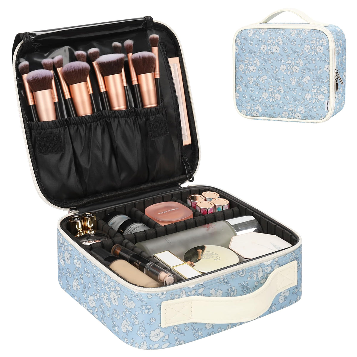 Relavel Extra Large Makeup Case, Makeup Artist Set Bag Professional Cosmetic Organizer Bag Storage Box with Makeup Brush Holder, Adjustable Dividers and Shoulder Strap, Black