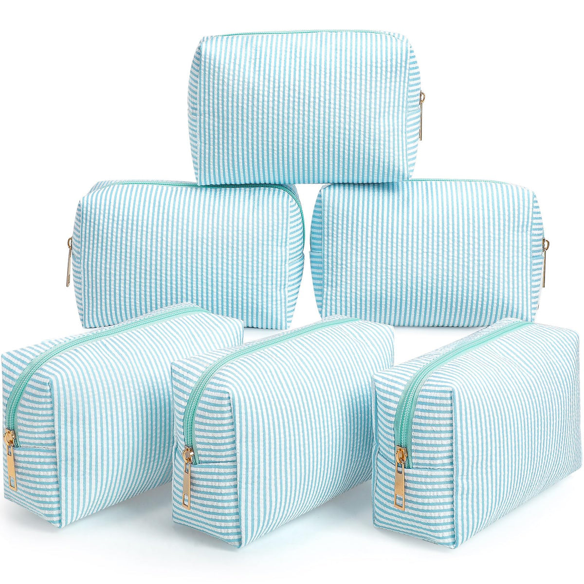 Sanwuta 6 Pcs Seersucker Cosmetic Bags Bulk, Striped Zippered,Rainbow