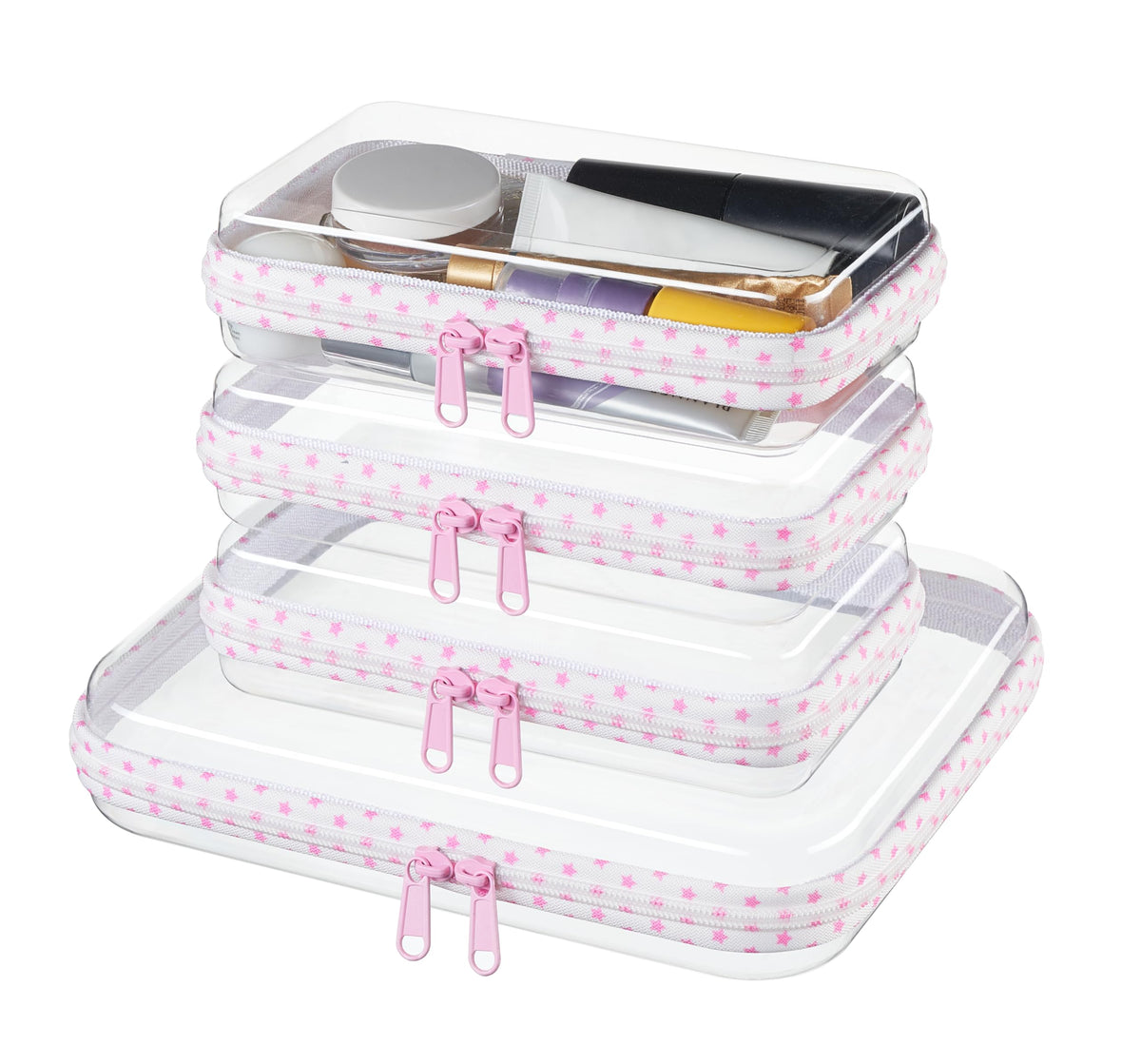 4 pcs Clear Zipper Pouches,Hard Shell Zipper Case