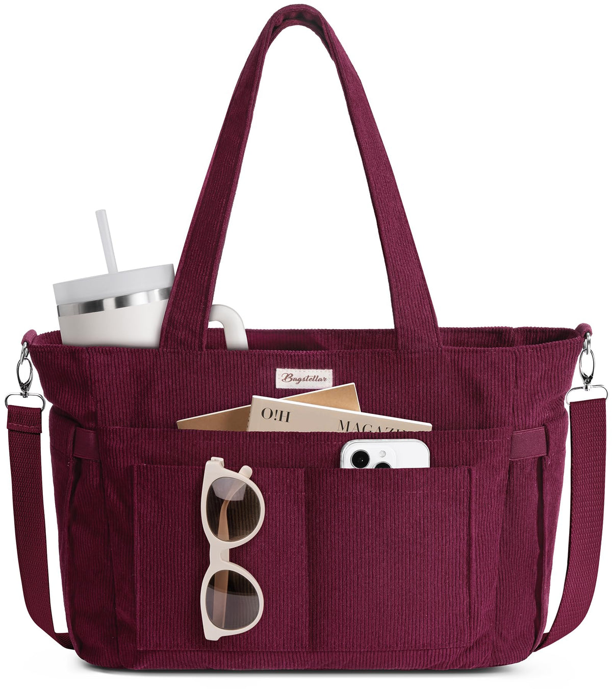 Bagstellar Corduroy Tote Bag for Women, 17 Pockets Laptop Work Tote Purse