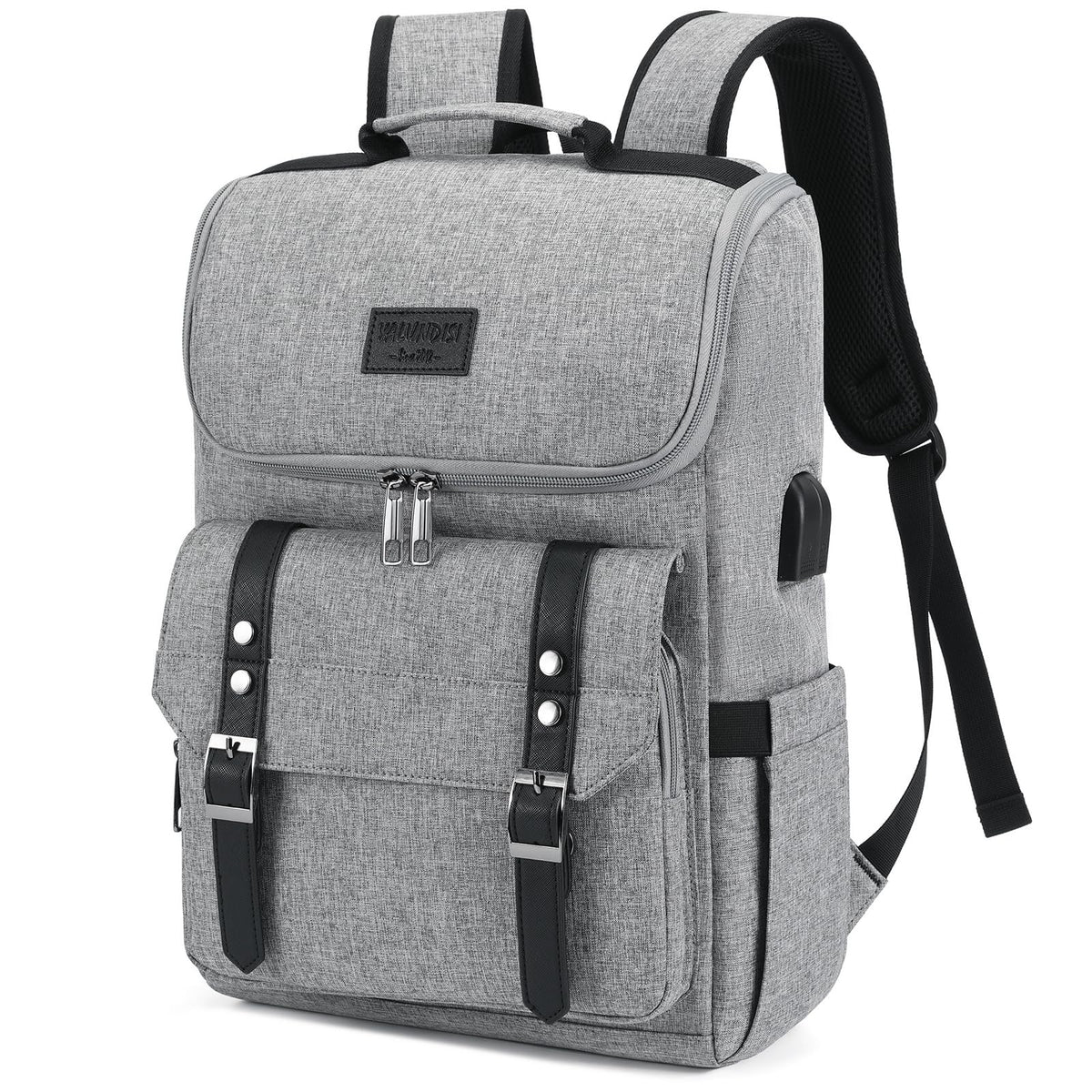 YALUNDISI Vintage Backpack Travel Laptop Backpack with usb Charging Port for Women & Men College Backpack Fits 15.6 Inch Laptop Black