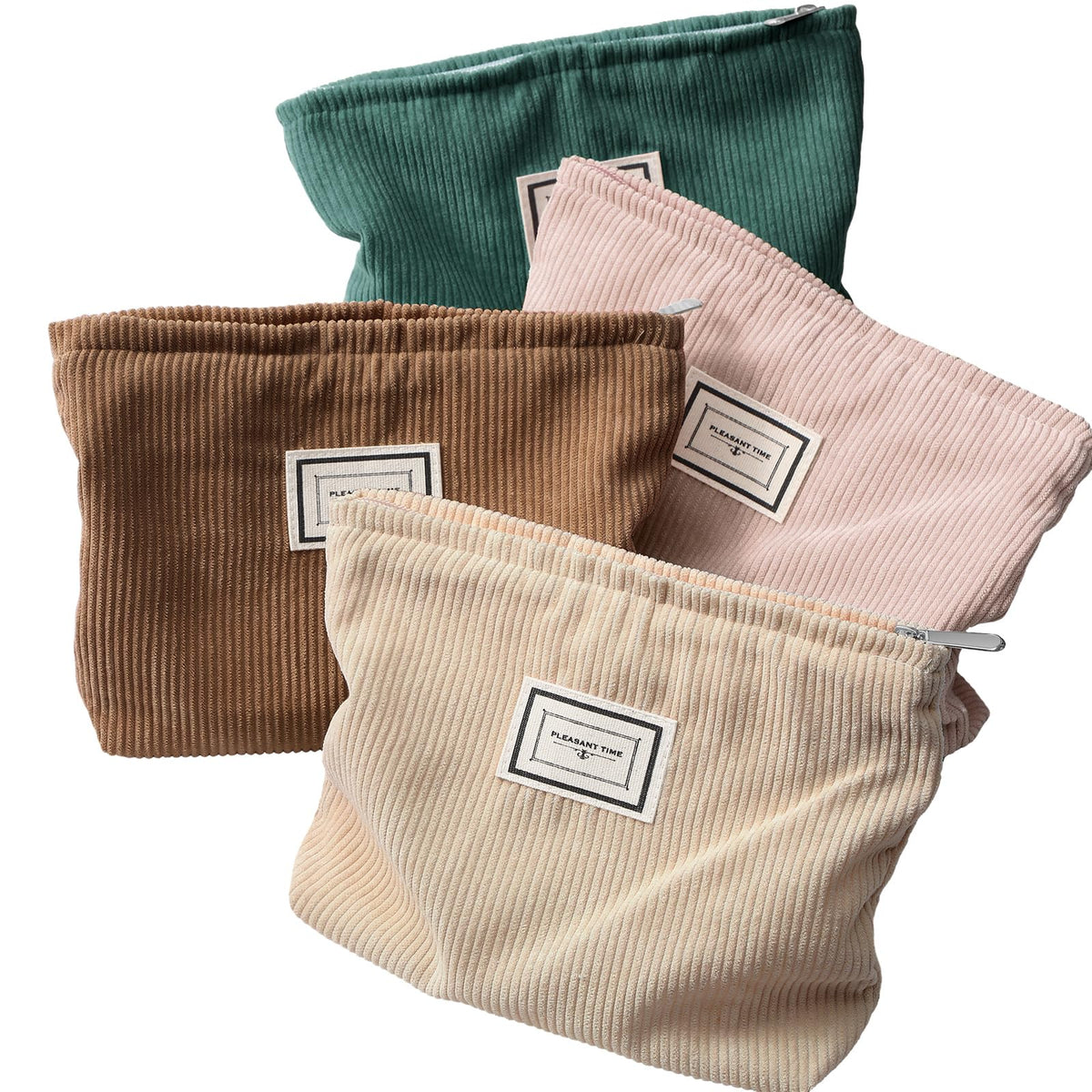 Sanwuta 4 Pcs Velvet Corduroy Makeup Bag, 10x7x2'', Retro Color