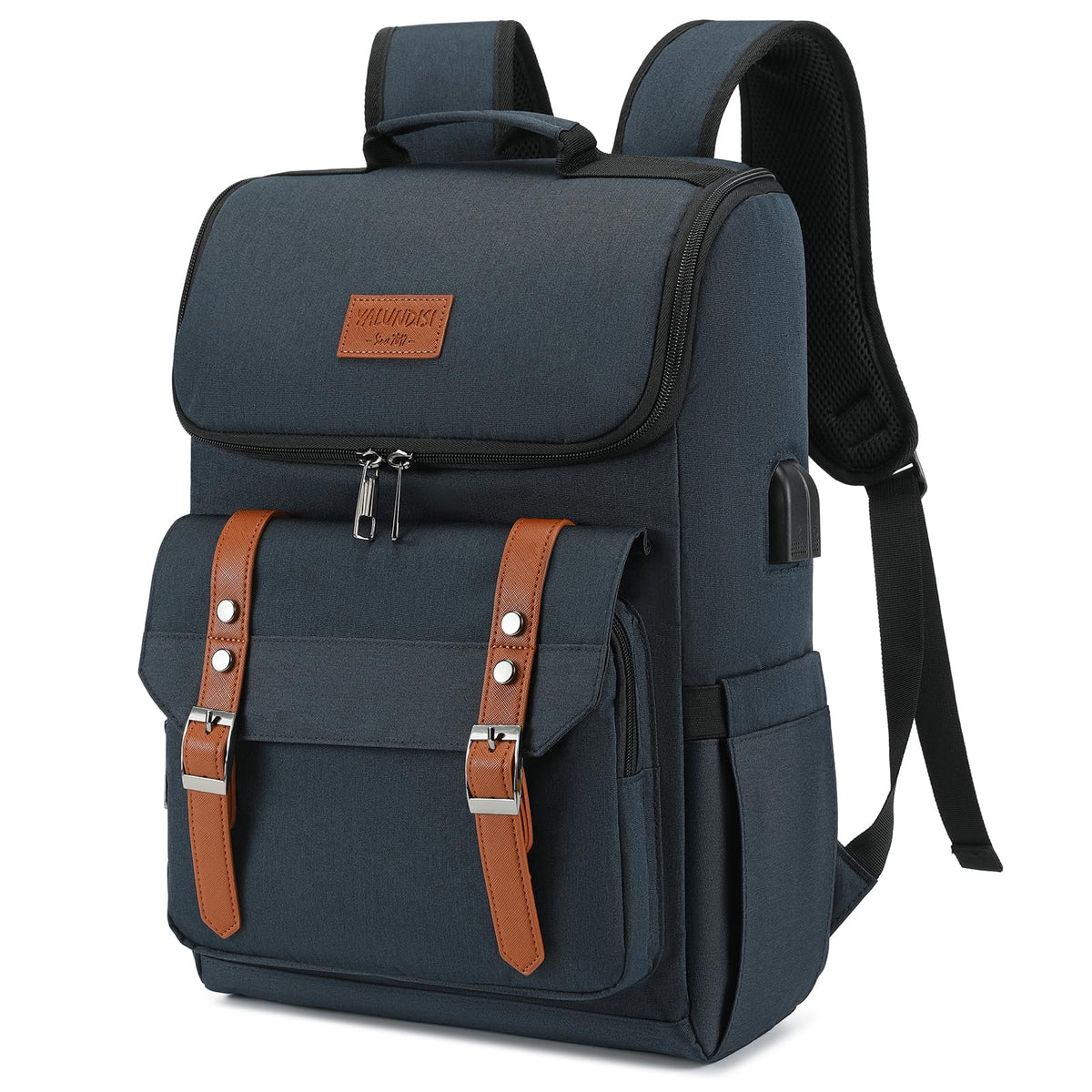 YALUNDISI Vintage Backpack Travel Laptop Backpack with usb Charging Port for Women & Men College Backpack Fits 15.6 Inch Laptop Black