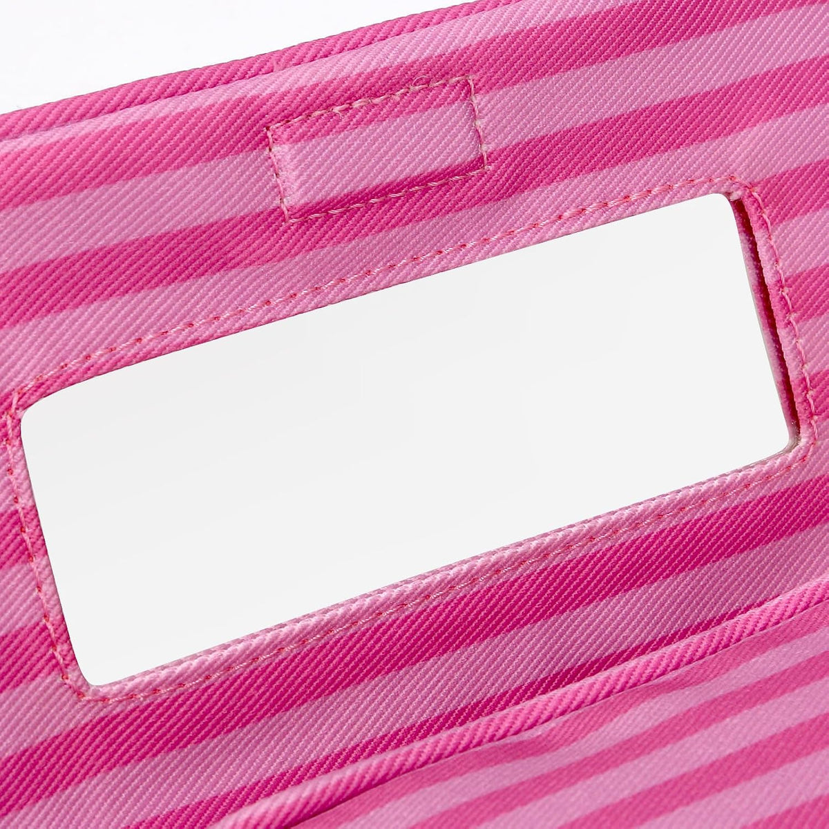 Women’s Cute Nylon Makeup Bag with Built-in Mirror, Protable Lightweight Cosmetic Bag, Trendy Toiletry Bag for Travel (Pink Stripe)