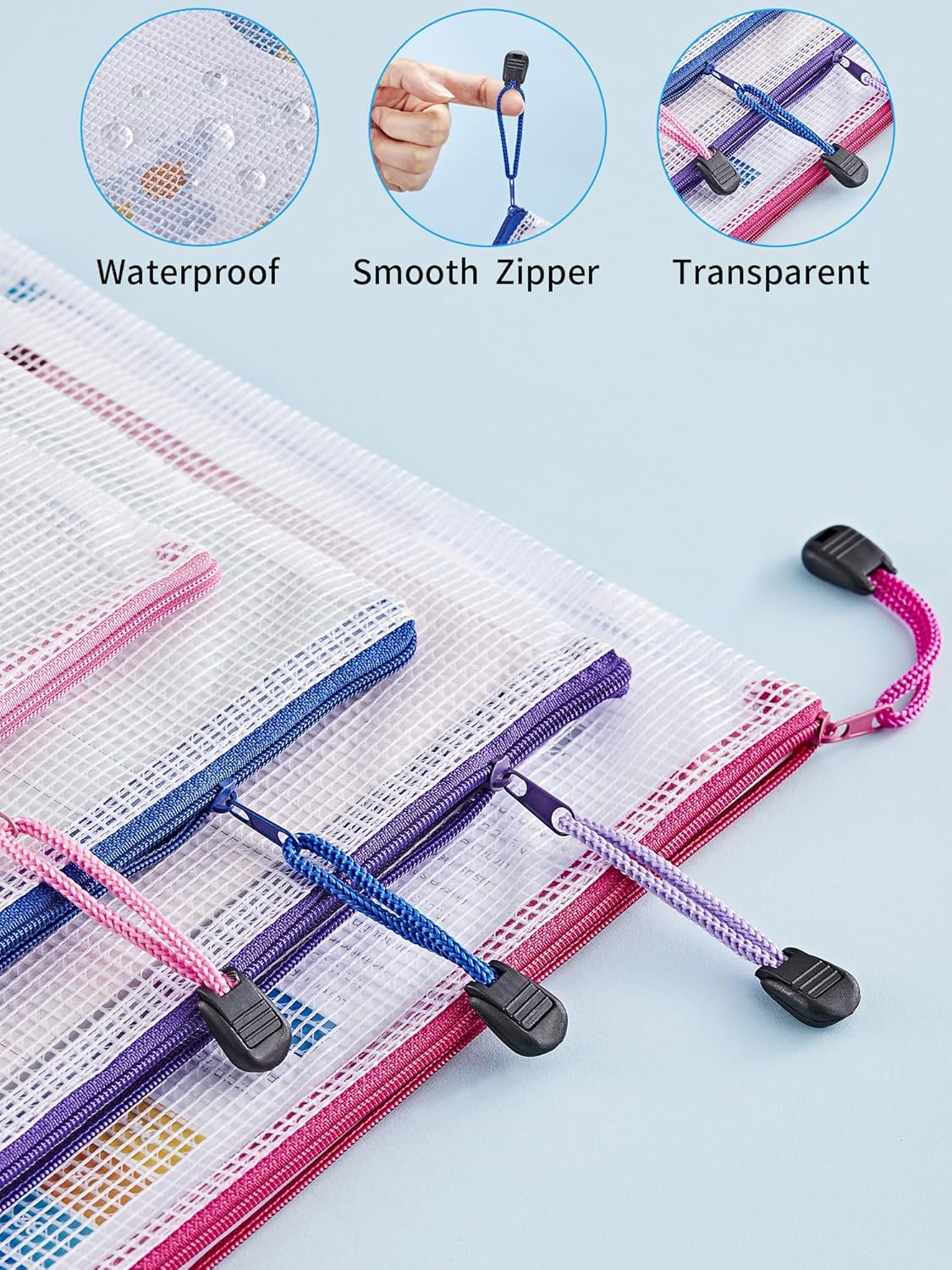 JARLINK 18 Pcs Mesh Zipper Pouch Bags, 8 Sizes Waterproof Zipper Bags