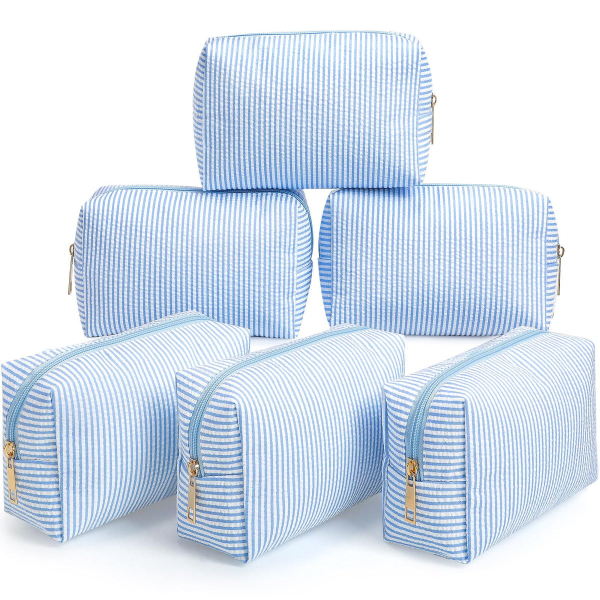 Sanwuta 6 Pcs Seersucker Cosmetic Bags Bulk, Striped Zippered,Rainbow