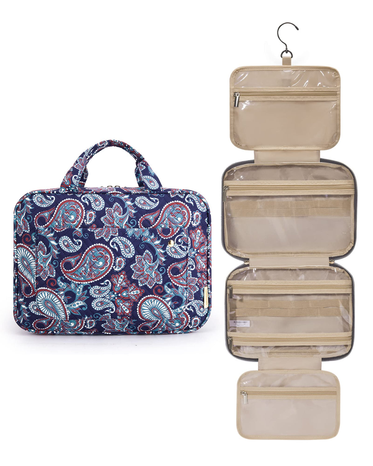 BAGSMART Toiletry Bag Travel Bag with hanging hook, Water-resistant Makeup Cosmetic Bag Travel Organizer for Accessories, Shampoo, Full Sized Container, Toiletries, Teal