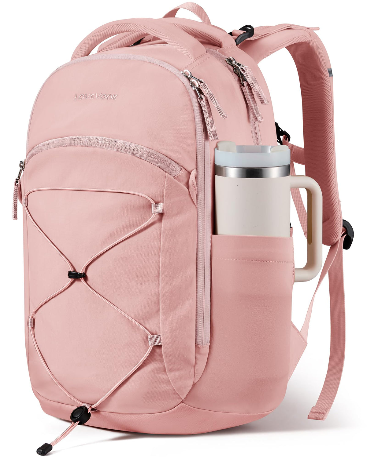 LOVEVOOK Everyday Laptop Backpack for Women & Men With Tumbler Holder,15.6 Inch Classic Travel Work College Teacher Carry on Backpack Purse,Waterproof Computer laptop Bag Hiking Backpack,Beige-Green