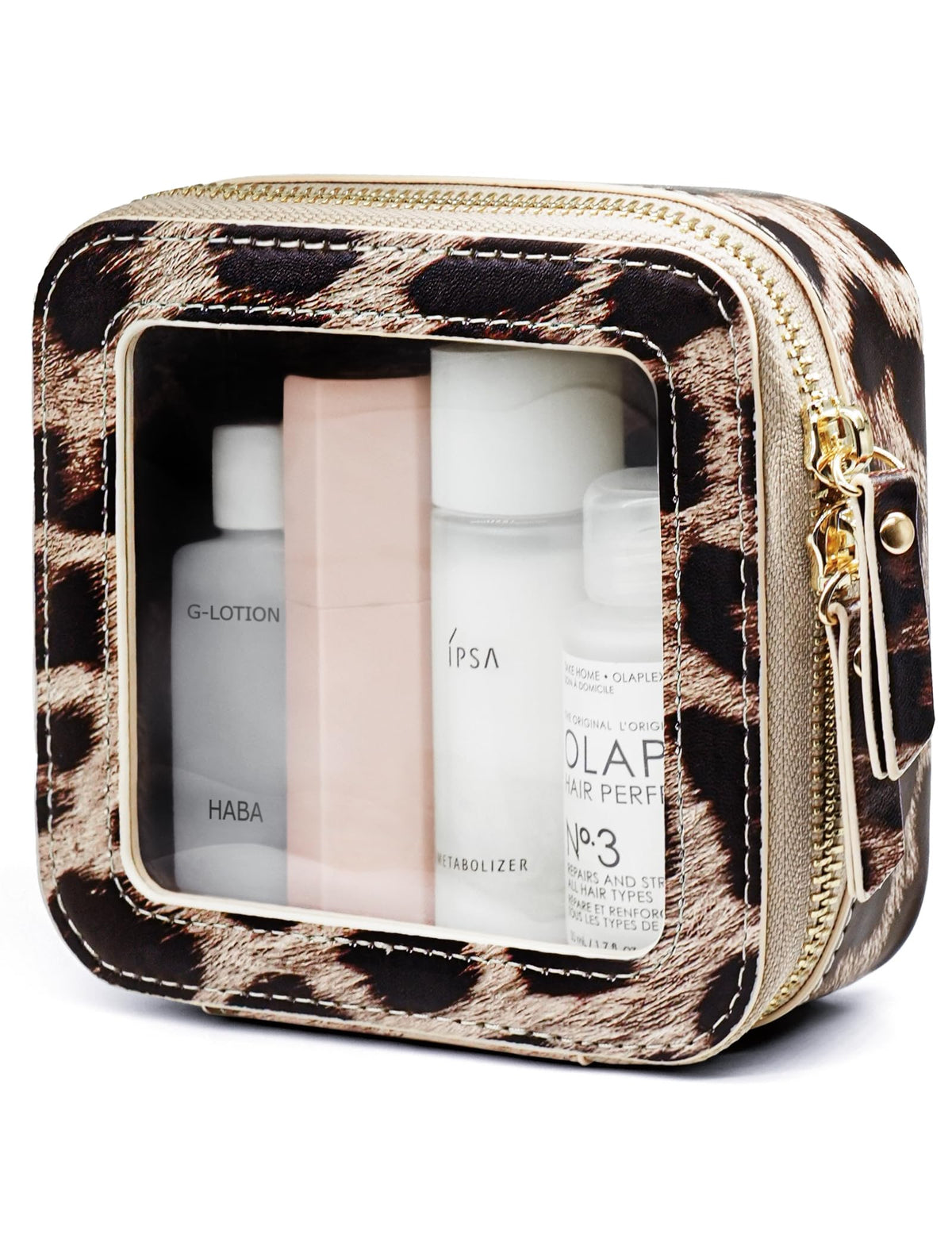 Popvibe Clear Makeup Bag Travel Cosmetic Case Transparent Toiletry Bag with Zipper, Portable Make Up Organizer Traveling Compact Car Bag for Essentials, Gold, Large
