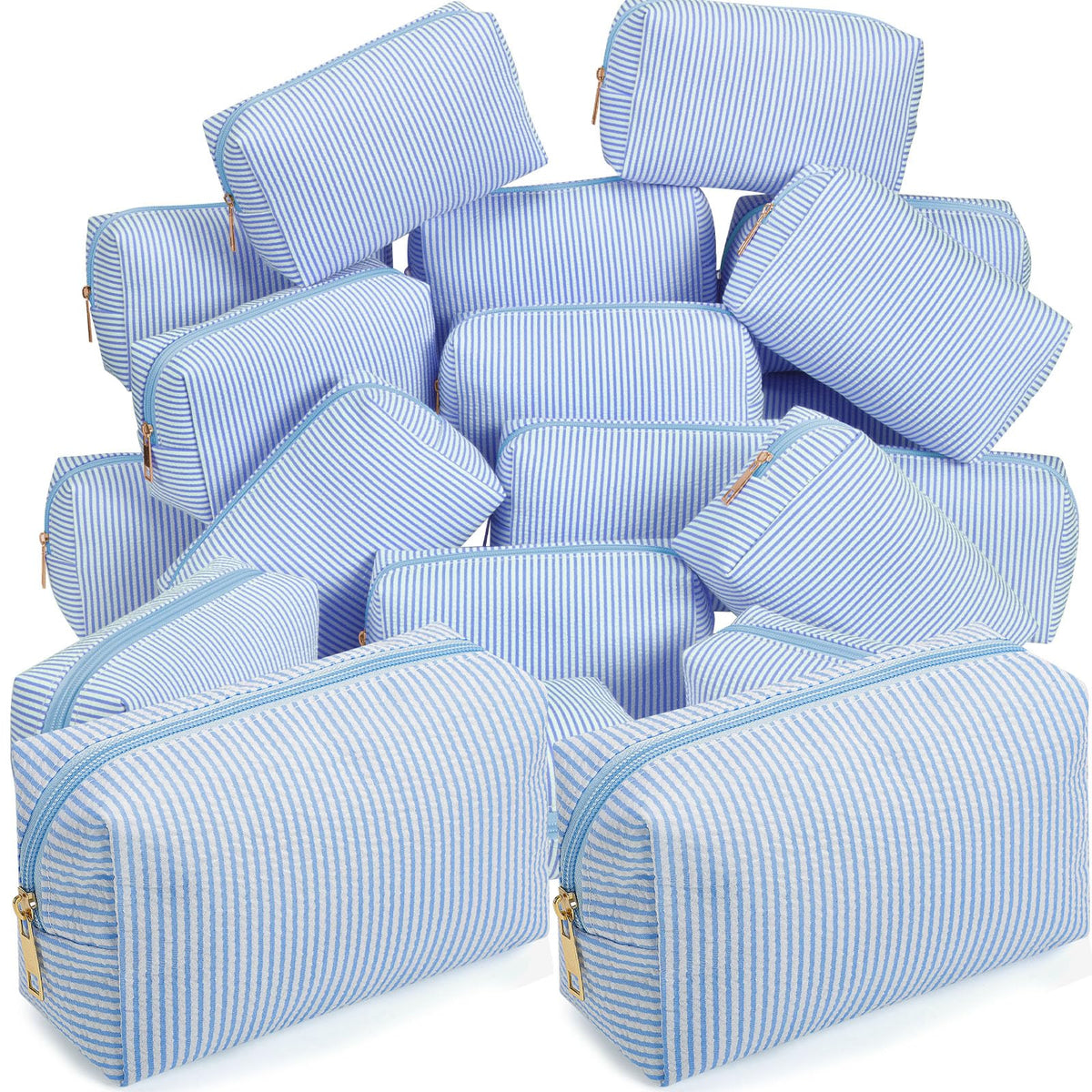 Sanwuta 6 Pcs Seersucker Cosmetic Bags Bulk, Striped Zippered,Rainbow