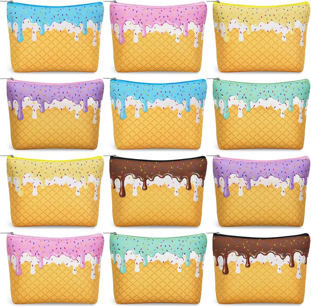 12 Pcs Ice Cream Drip Cosmetic Bags for Women, Ice Cream Drip Makeup Bags for Themed Party Favors, Toiletry Zipper Pouch for Birthday Party Favors Summer Lovers Gifts