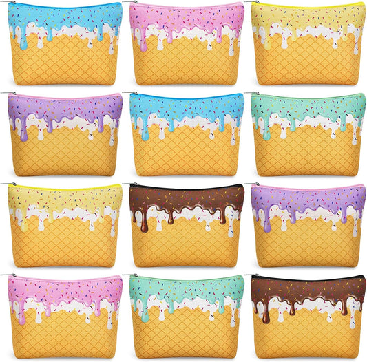 12 Pcs Ice Cream Drip Cosmetic Bags for Women, Ice Cream Drip Makeup Bags for Themed Party Favors, Toiletry Zipper Pouch for Birthday Party Favors Summer Lovers Gifts
