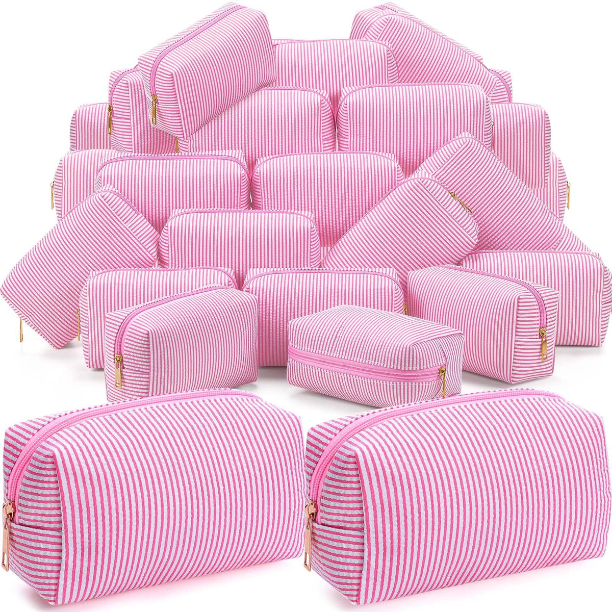 Sanwuta 6 Pcs Seersucker Cosmetic Bags Bulk, Striped Zippered,Rainbow