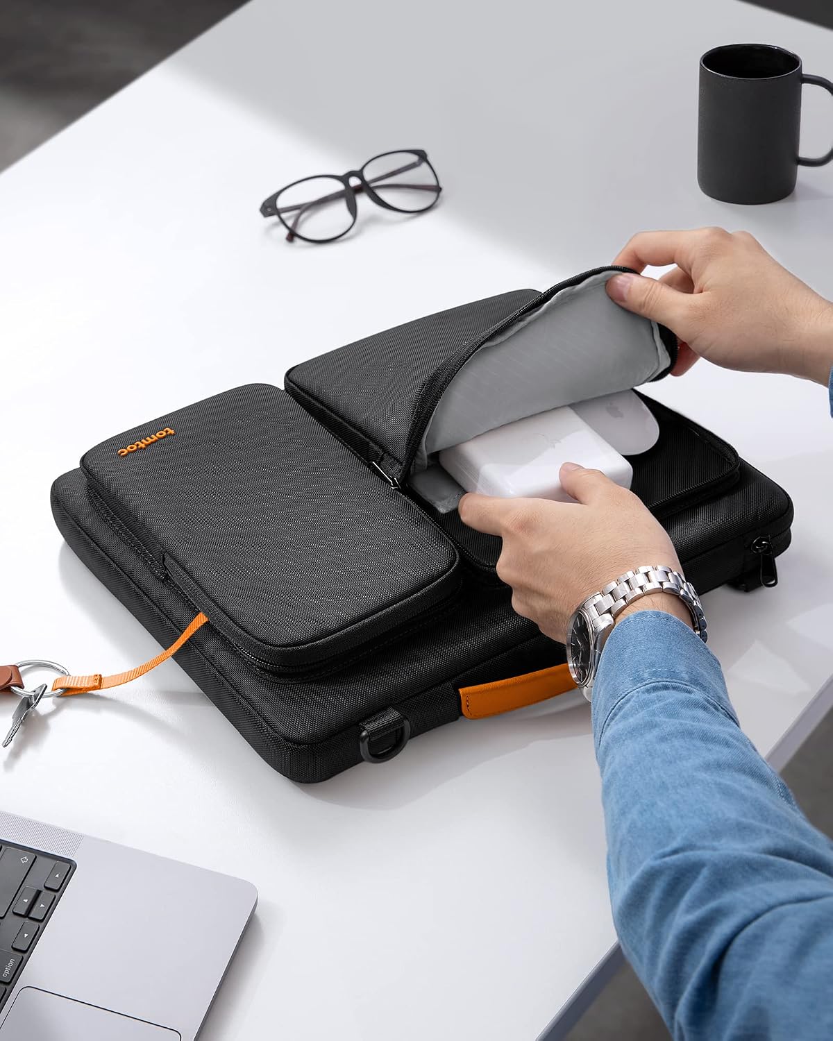 tomtoc 360° Protective Laptop Shoulder Bag for 15.6-16.2 Inch Laptop, Fit Acer Aspire 3/5/7, HP Pavilion 15.6, Dell Inspiron/XPS, ASUS ROG/TUF, Lenovo ThinkPad, Water-Resistant Accessory Case