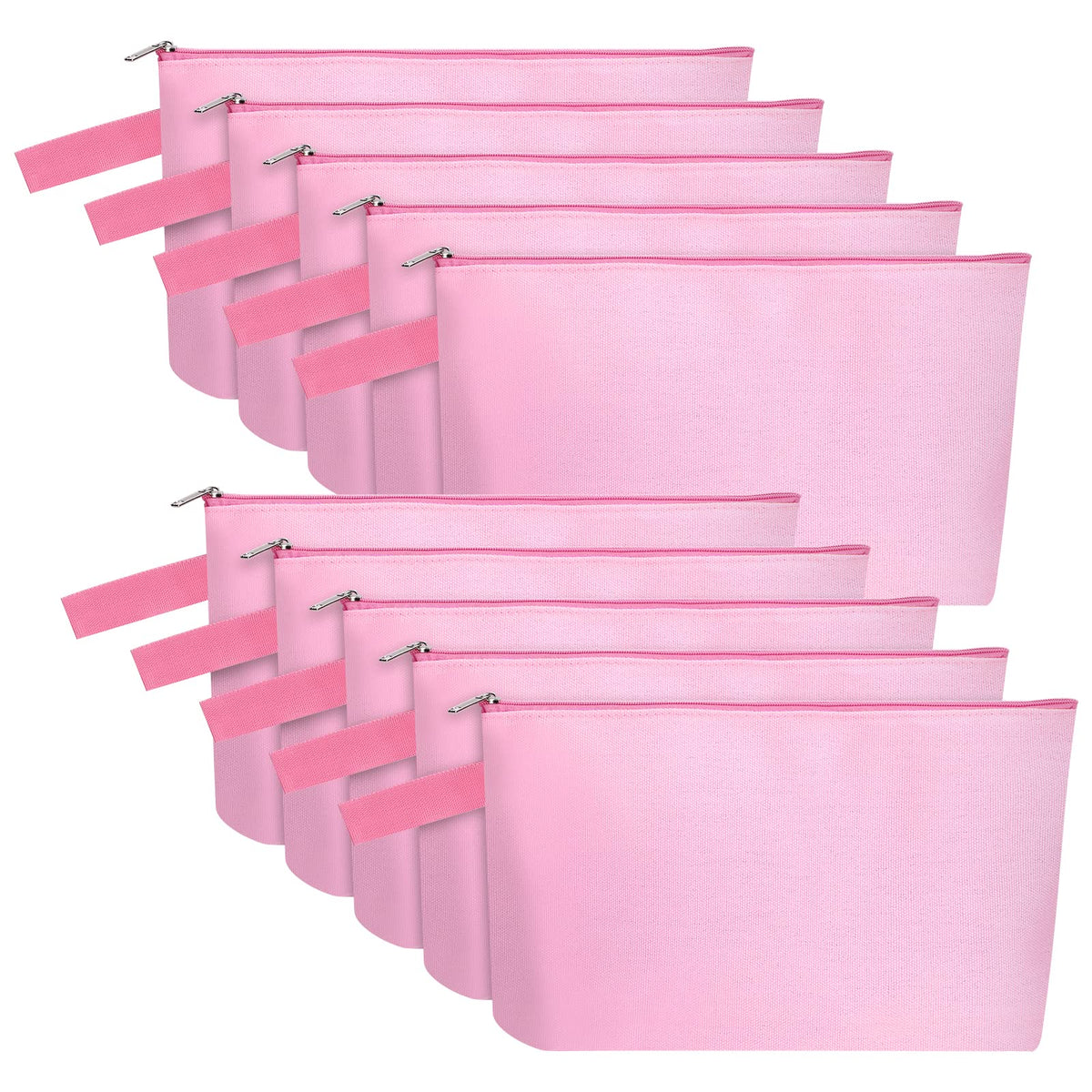 10 Pieces Cotton Canvas Makeup Bag with Bottom, Multi-Purpose Cosmetic Bag with Zipper Travel Toiletry Pouch, Blank DIY Craft Bag Pencil Bag (M, White), MN-WB07