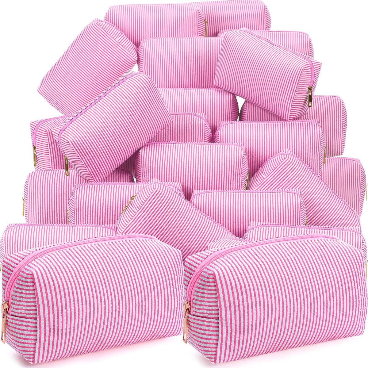 Sanwuta 6 Pcs Seersucker Cosmetic Bags Bulk, Striped Zippered,Rainbow