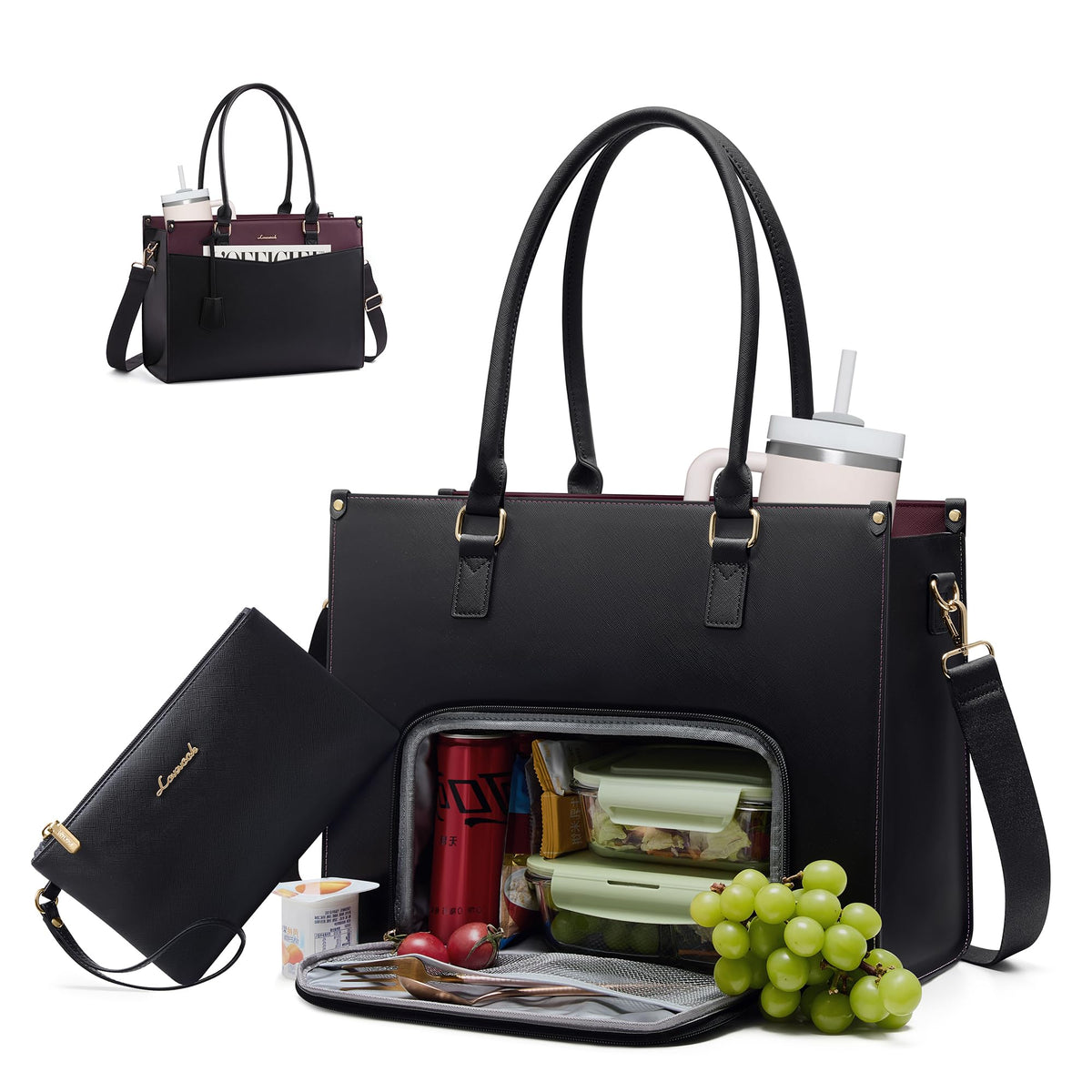 LOVEVOOK Laptop Bag for Women, Waterproof Tote Purse with Clutch for Work