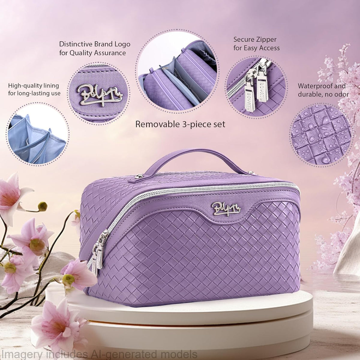 BOYATU Travel Makeup Bag Cosmetic Bags for Women: 3 Pcs Set Make up Bag