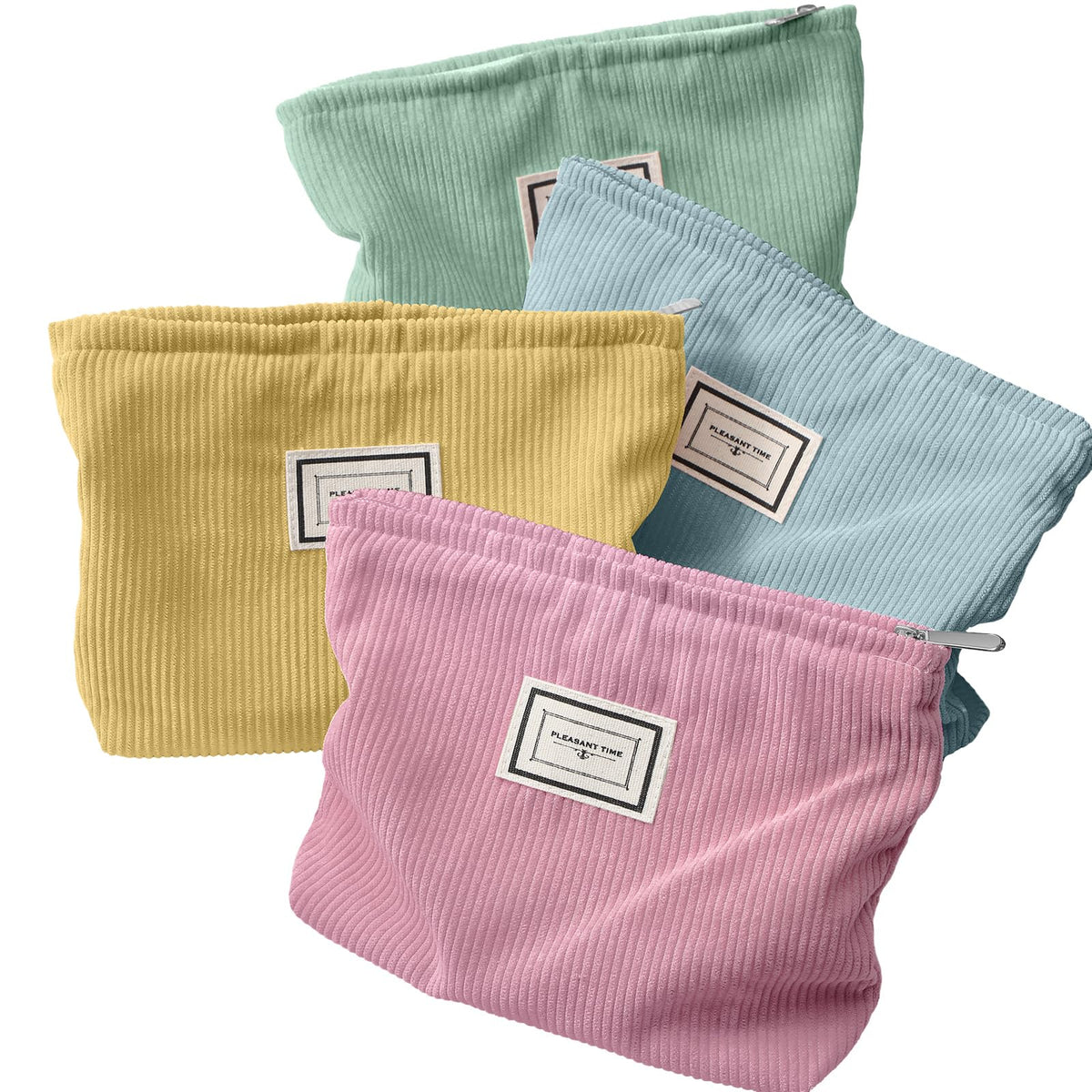 Sanwuta 4 Pcs Velvet Corduroy Makeup Bag, 10x7x2'', Retro Color