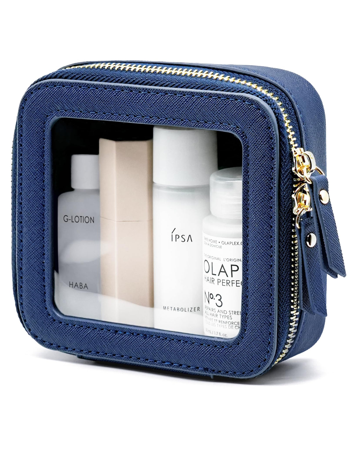 Popvibe Clear Makeup Bag Travel Cosmetic Case Transparent Toiletry Bag with Zipper, Portable Make Up Organizer Traveling Compact Car Bag for Essentials, Gold, Large