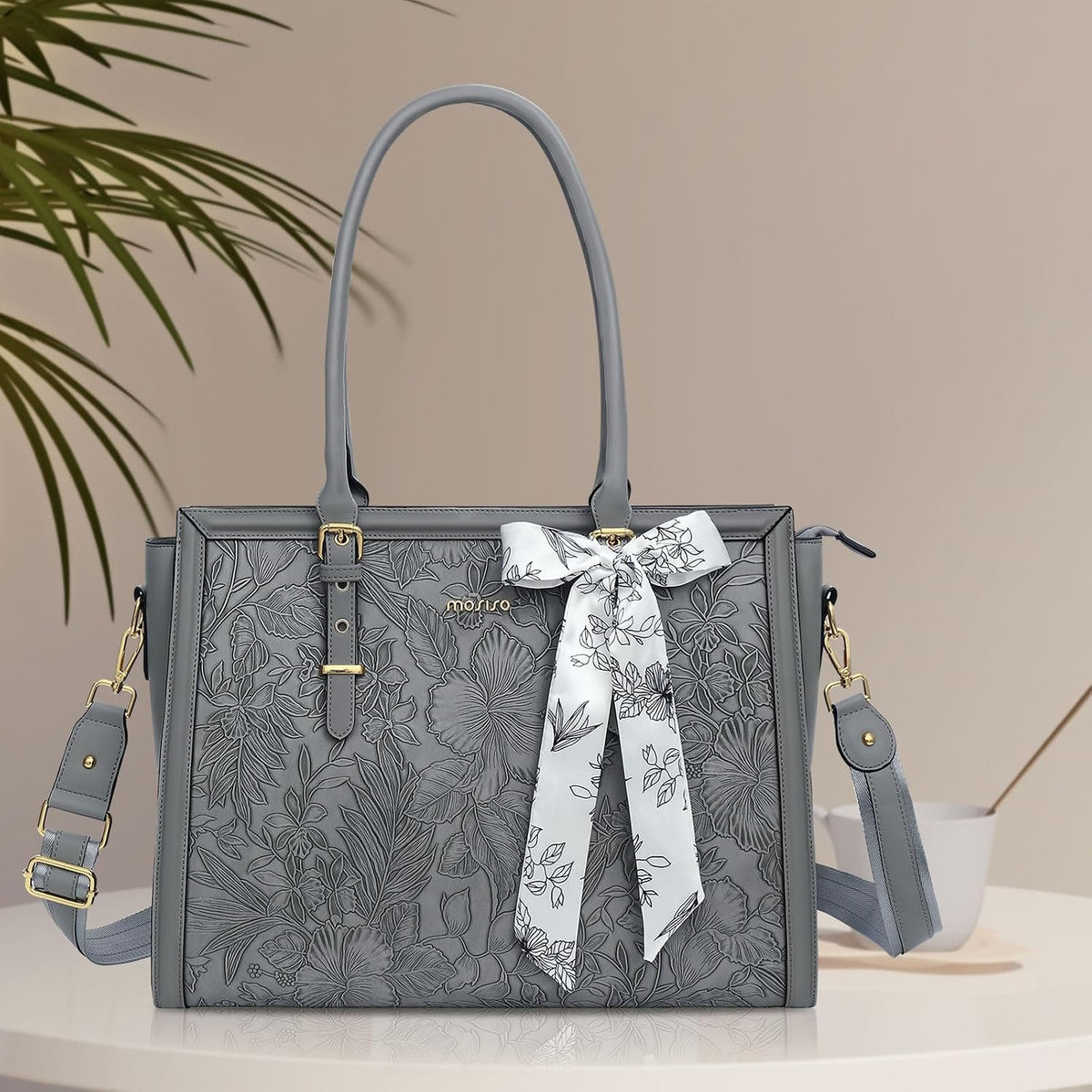 MOSISO Laptop Bag for Women, 17-17.3 inch PU Leather Tote Bag