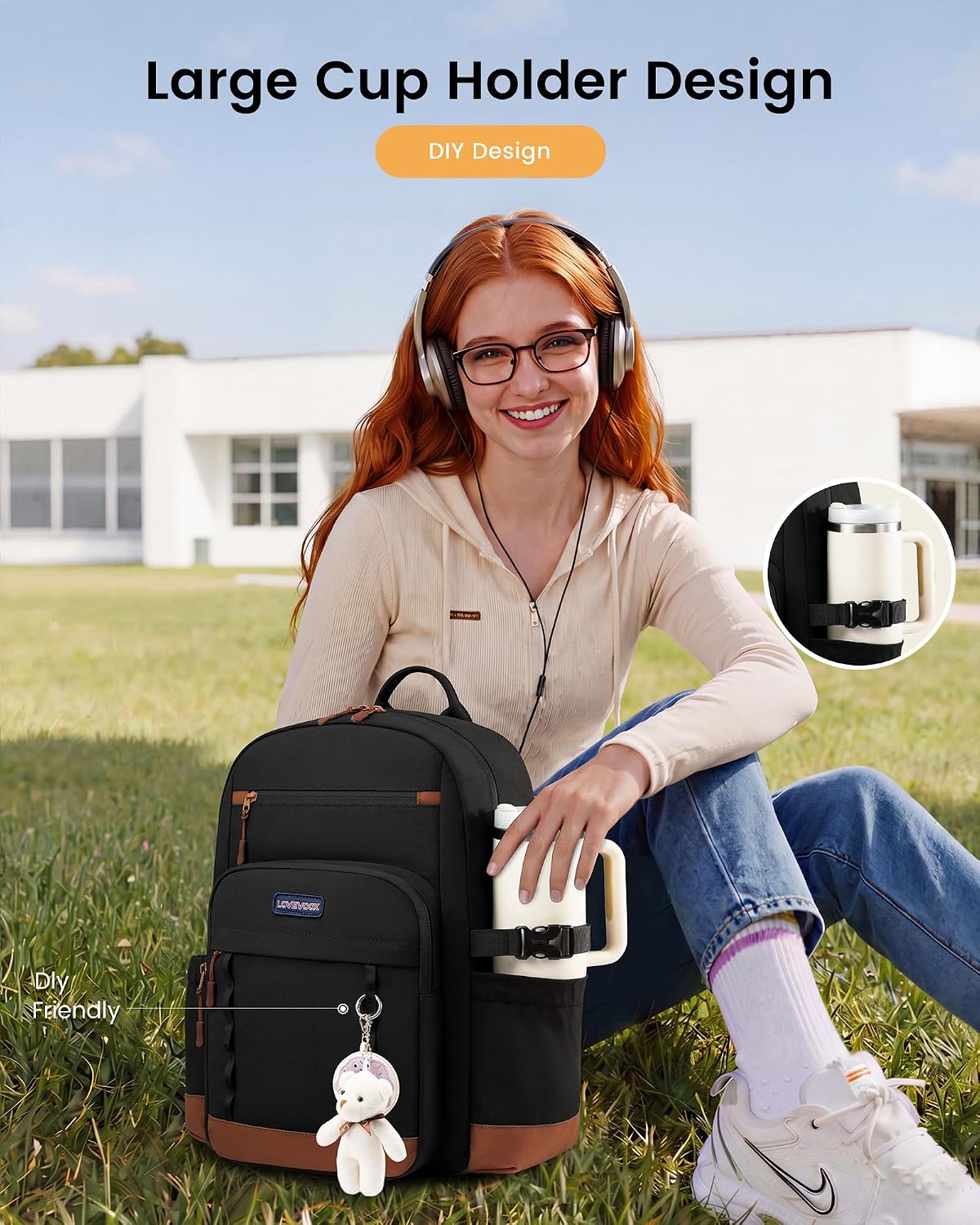 LOVEVOOK Laptop Backpack for Women Men with Large Cup Holder,15.6 Inch Work Travel Backpack Computer Laptop Bag,Waterproof Teacher Nurse College Business Office Carry on Backpack Purse,Back Pack Gifts