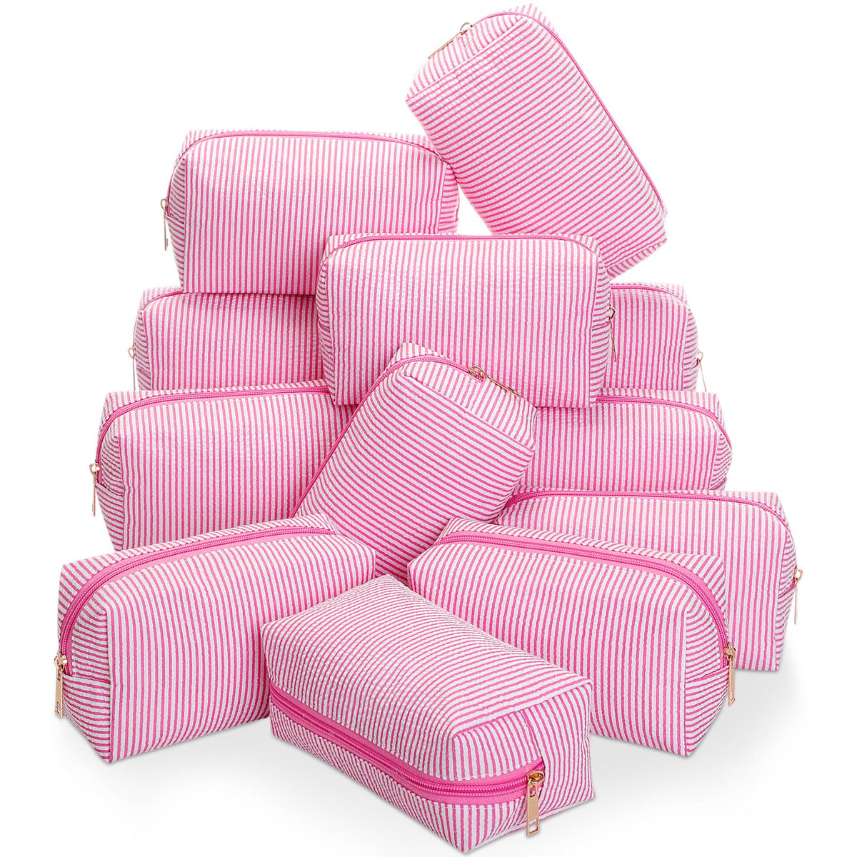 Sanwuta 6 Pcs Seersucker Cosmetic Bags Bulk, Striped Zippered,Rainbow