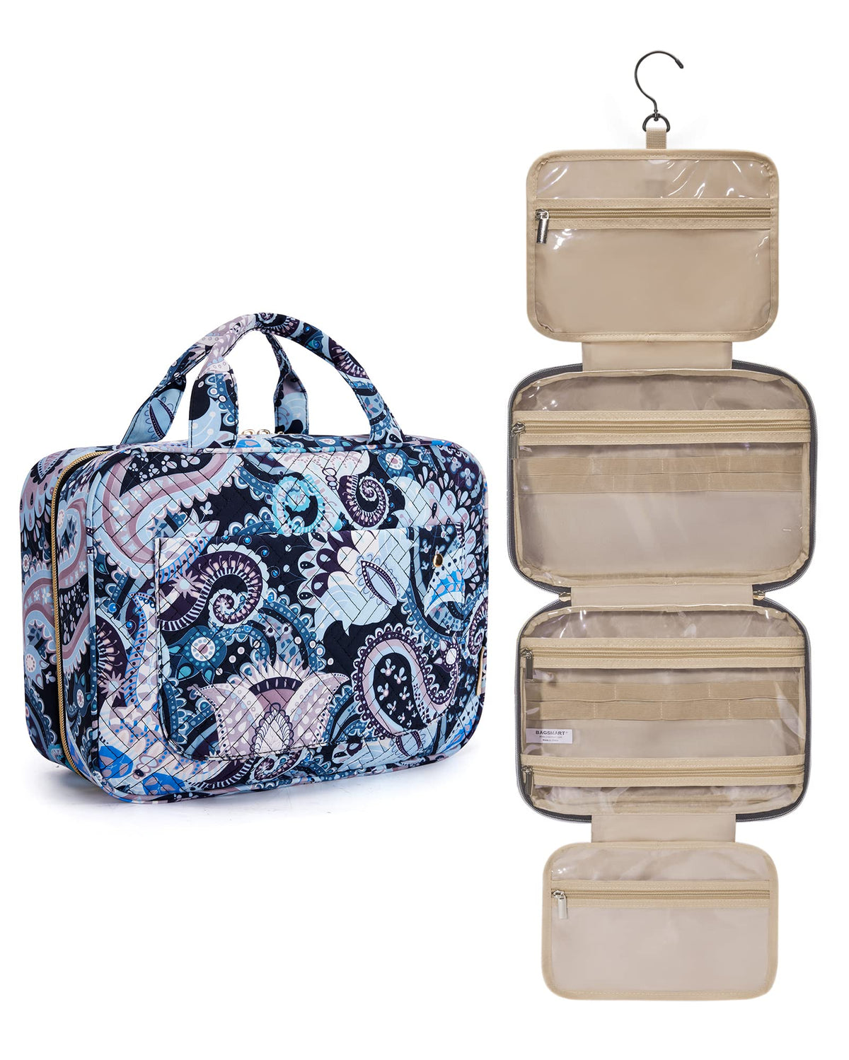 BAGSMART Toiletry Bag Travel Bag with hanging hook, Water-resistant Makeup Cosmetic Bag Travel Organizer for Accessories, Shampoo, Full Sized Container, Toiletries, Teal