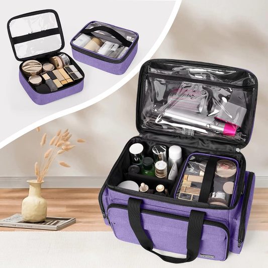BAFASO Makeup Bag with 2 Removable Pouches and Detachable Dividers, Purple