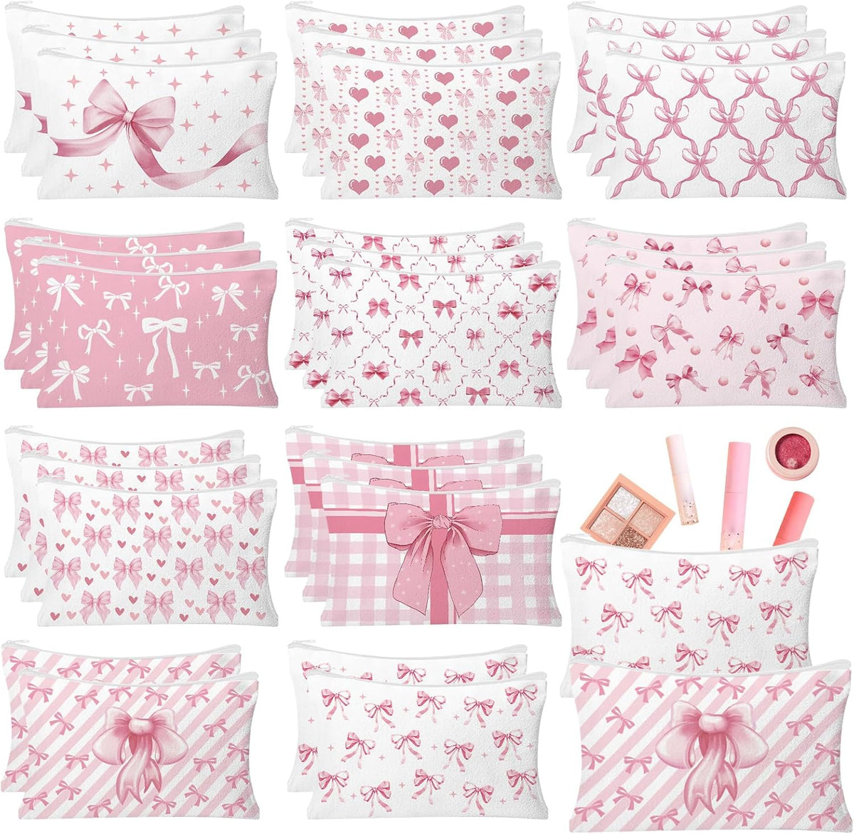 30pcs Pink Bow Makeup Bag Coquette Cosmetic Bags for Women