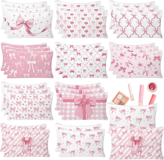 30pcs Pink Bow Makeup Bag Coquette Cosmetic Bags for Women