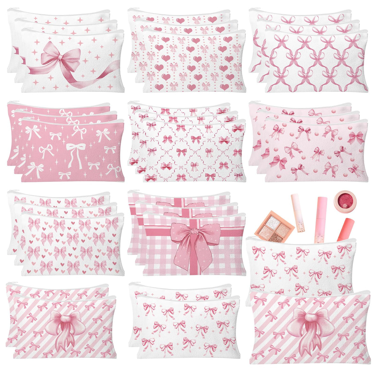 30pcs Pink Bow Makeup Bag Coquette Cosmetic Bags for Women
