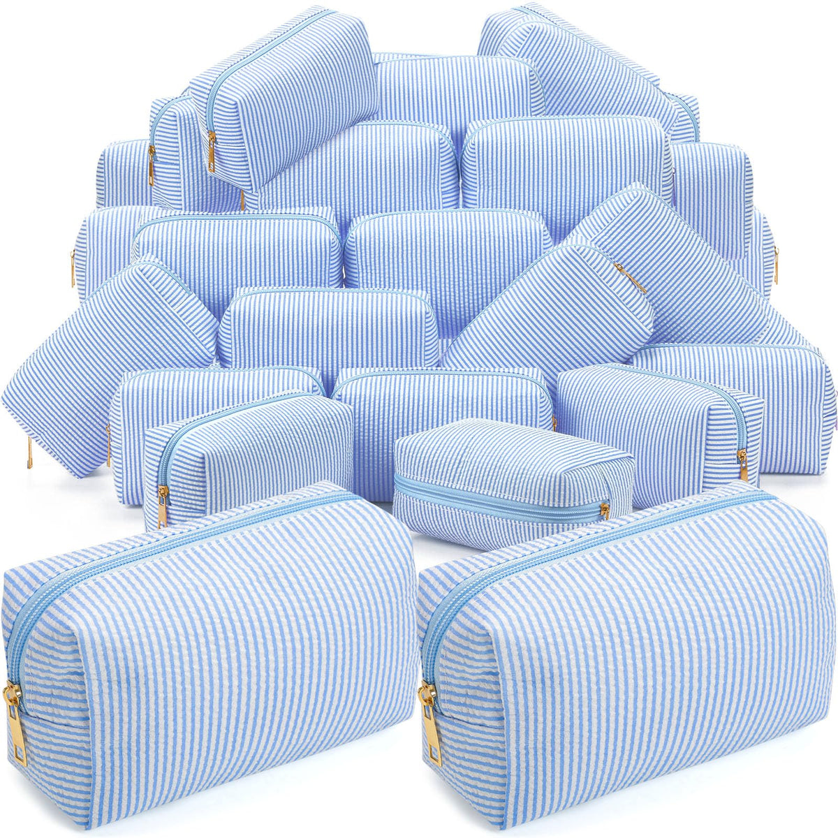 Sanwuta 6 Pcs Seersucker Cosmetic Bags Bulk, Striped Zippered,Rainbow