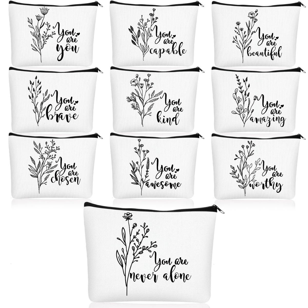 Coume 10 Pcs Canvas Makeup Bags Bulk, Inspirational Quotes
