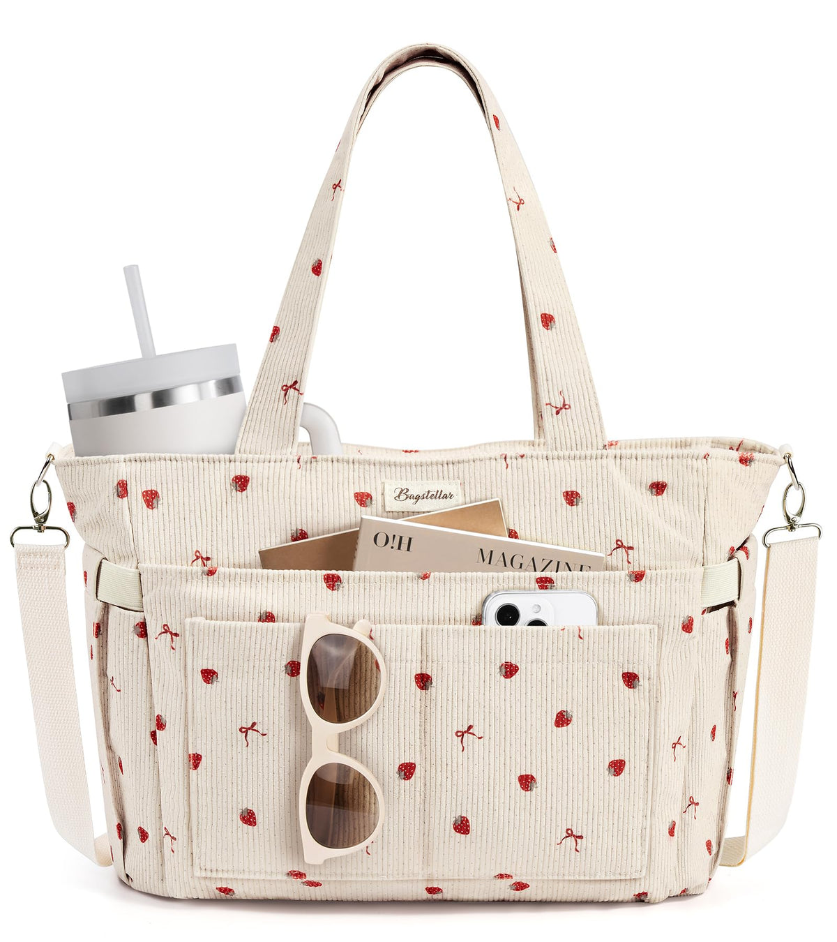 Bagstellar Corduroy Tote Bag for Women, 17 Pockets Laptop Work Tote Purse