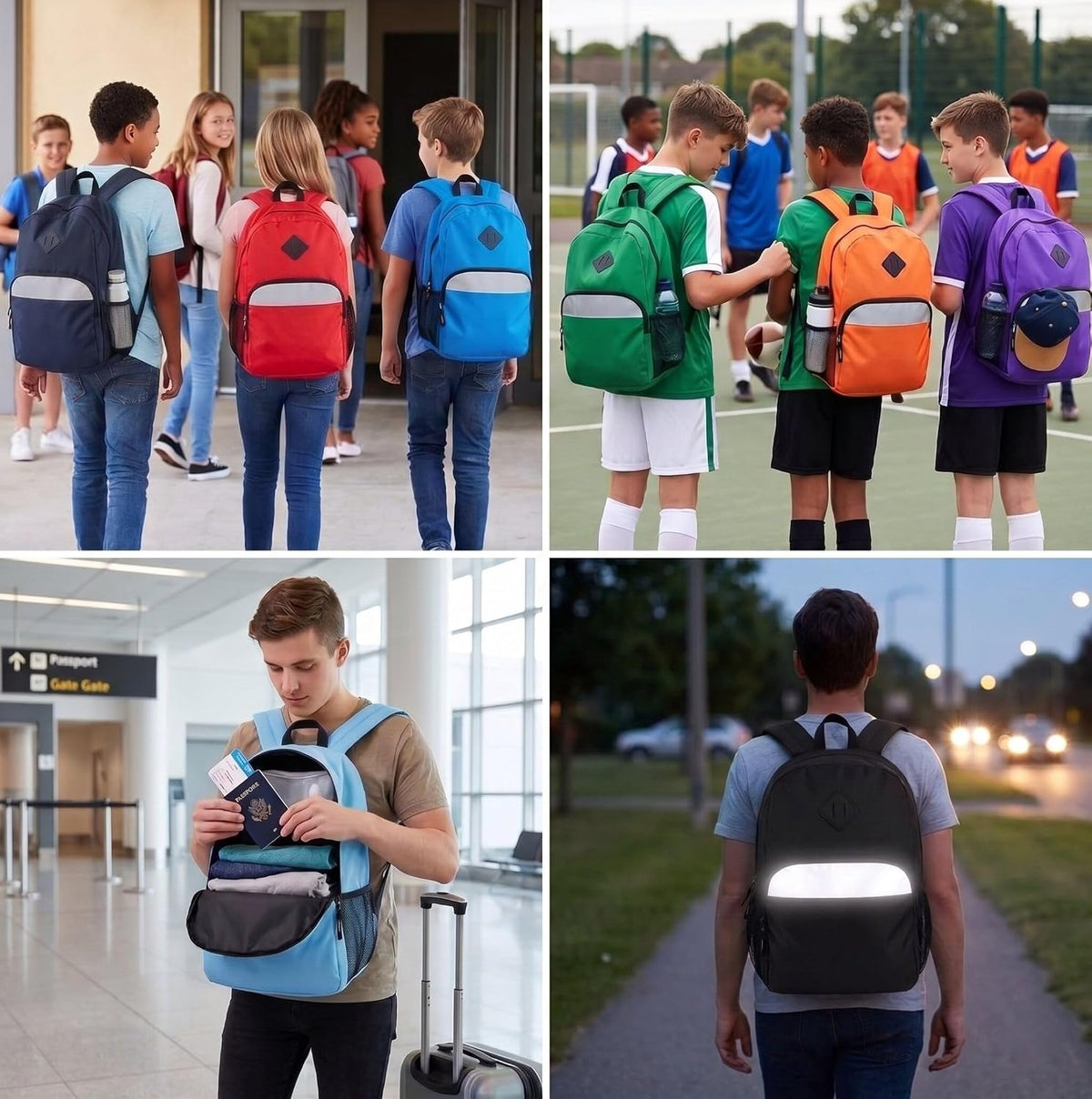 Trail maker 17" Backpack – Reflective School Backpack with Padded Straps, Water Bottle Pockets for Kids & Adults, School Travel Camp (Black)