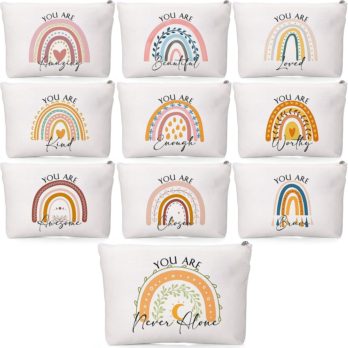 Coume 10 Pcs Canvas Makeup Bags Bulk, Inspirational Quotes