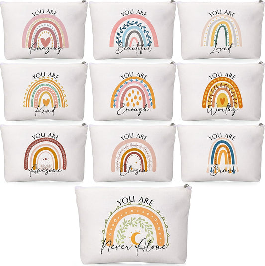 Coume 10 Pcs Canvas Makeup Bags Bulk, Inspirational Quotes
