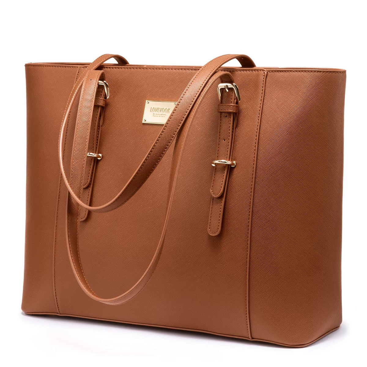 LOVEVOOK Laptop Tote Bag for Women, Vintage Leather 15.6 Inch Work Tote with Large Water Bottle Pocket, Teacher Nurse Professional Computer Bag, Office Briefcase Handbag Gift, Brown