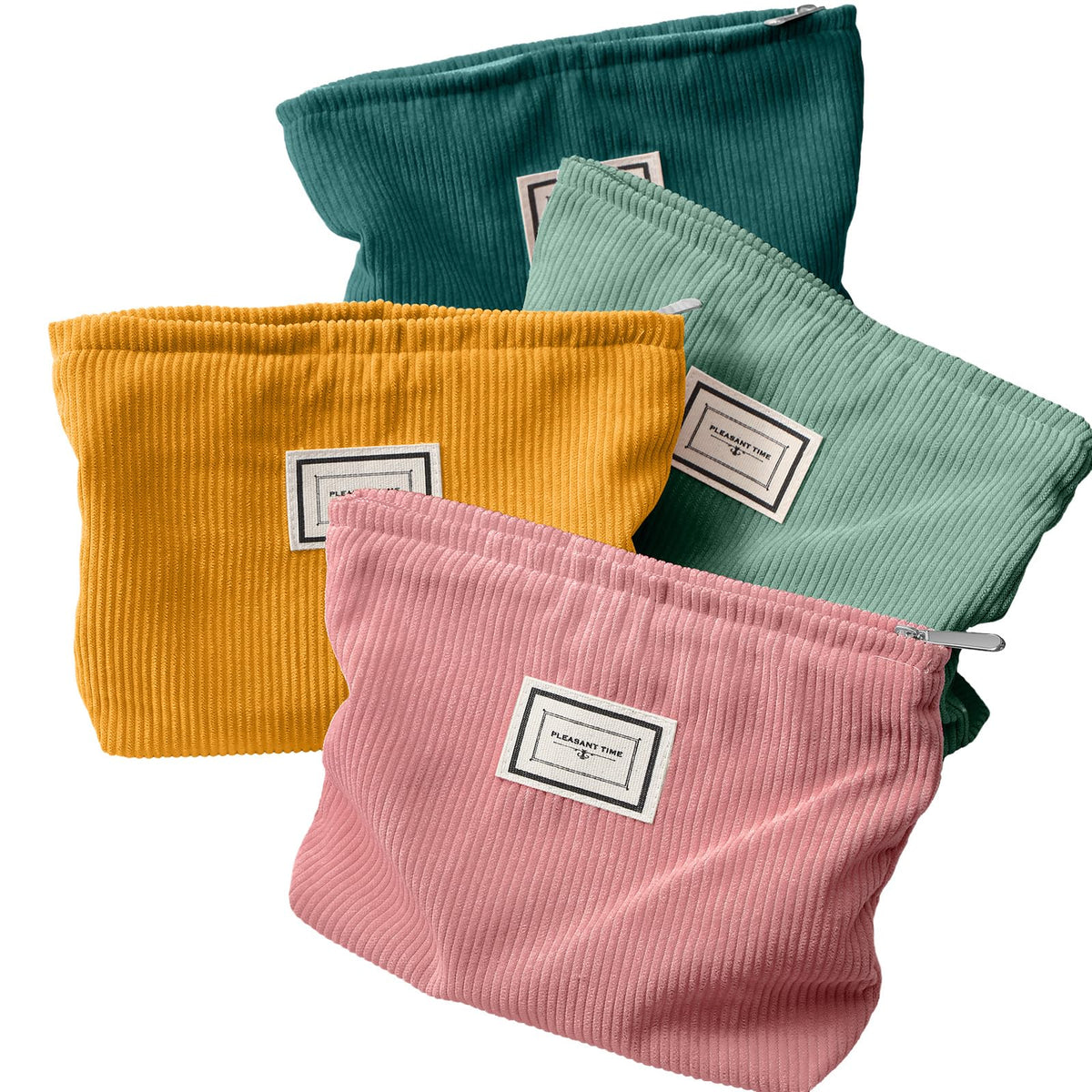 Sanwuta 4 Pcs Velvet Corduroy Makeup Bag, 10x7x2'', Retro Color