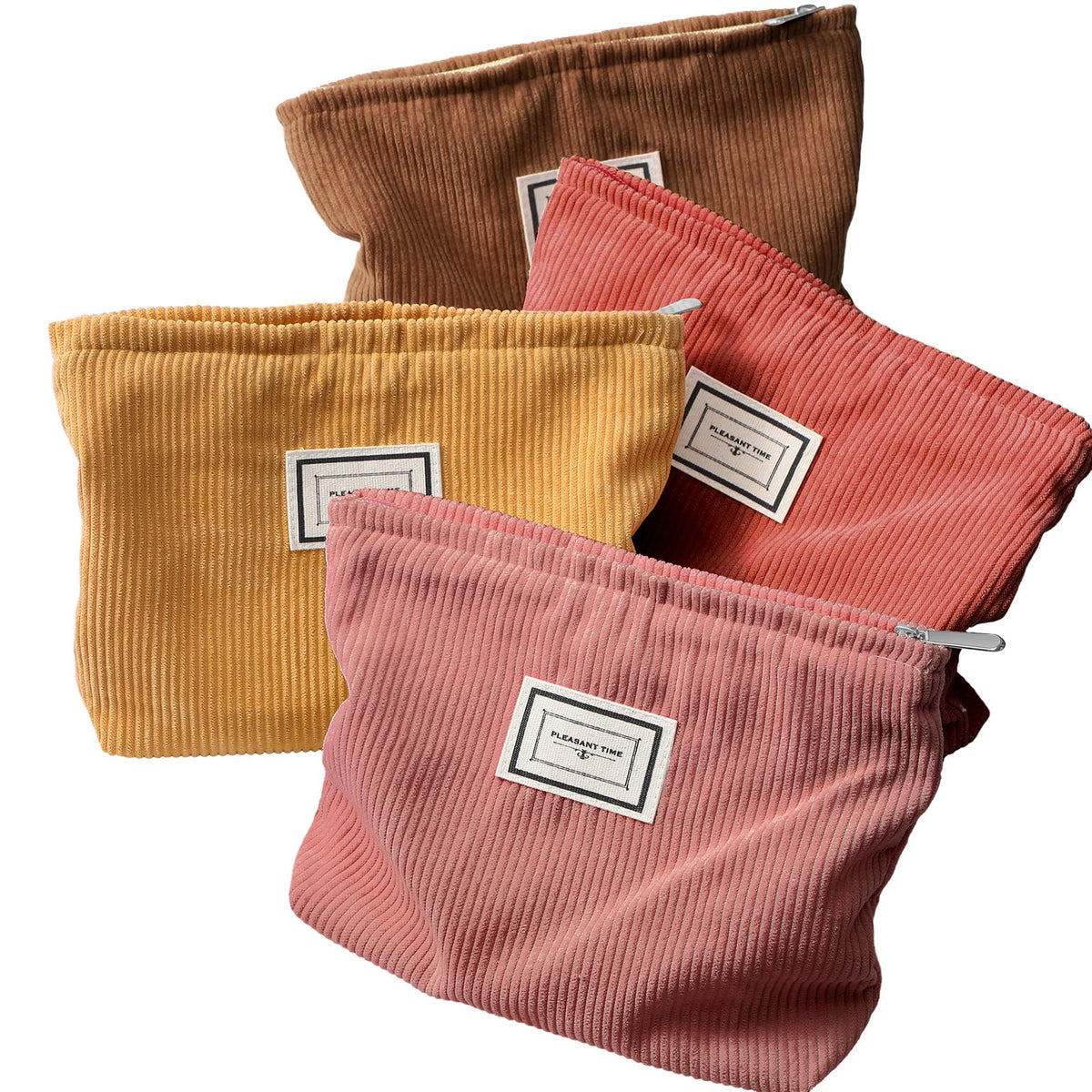 Sanwuta 4 Pcs Velvet Corduroy Makeup Bag, 10x7x2'', Retro Color