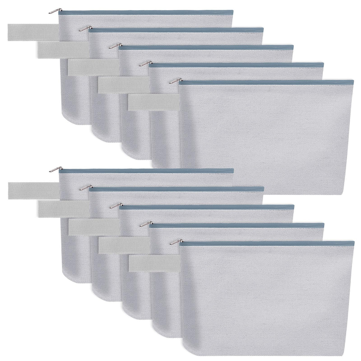 10 Pieces Cotton Canvas Makeup Bag with Bottom, Multi-Purpose Cosmetic Bag with Zipper Travel Toiletry Pouch, Blank DIY Craft Bag Pencil Bag (M, White), MN-WB07