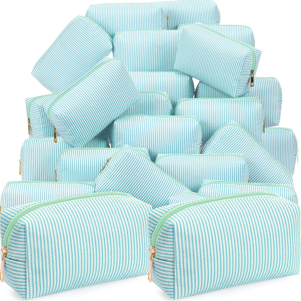 Sanwuta 6 Pcs Seersucker Cosmetic Bags Bulk, Striped Zippered,Rainbow
