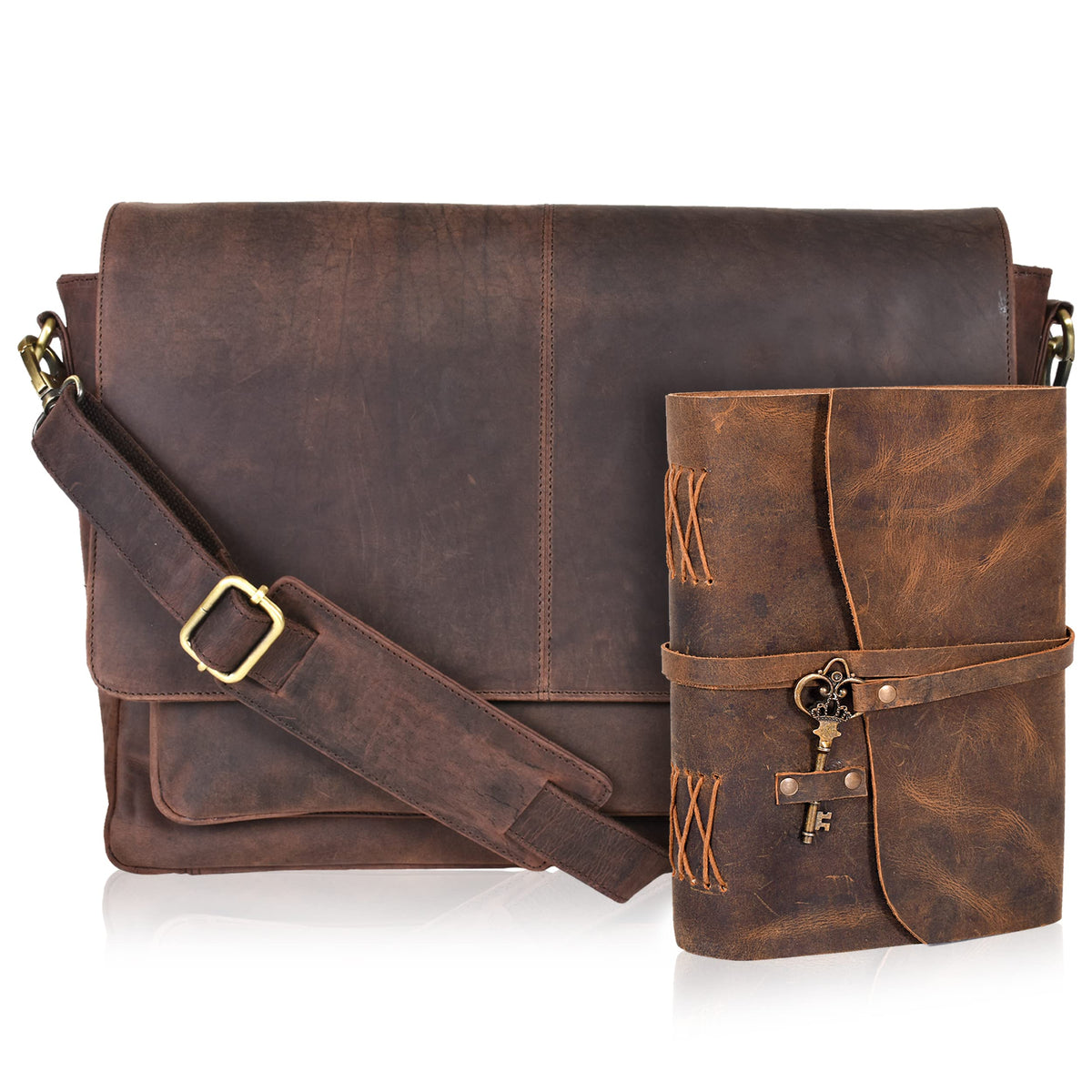 Leather Laptop Messenger Bag for Men and Women - Briefcase Crossbody Office