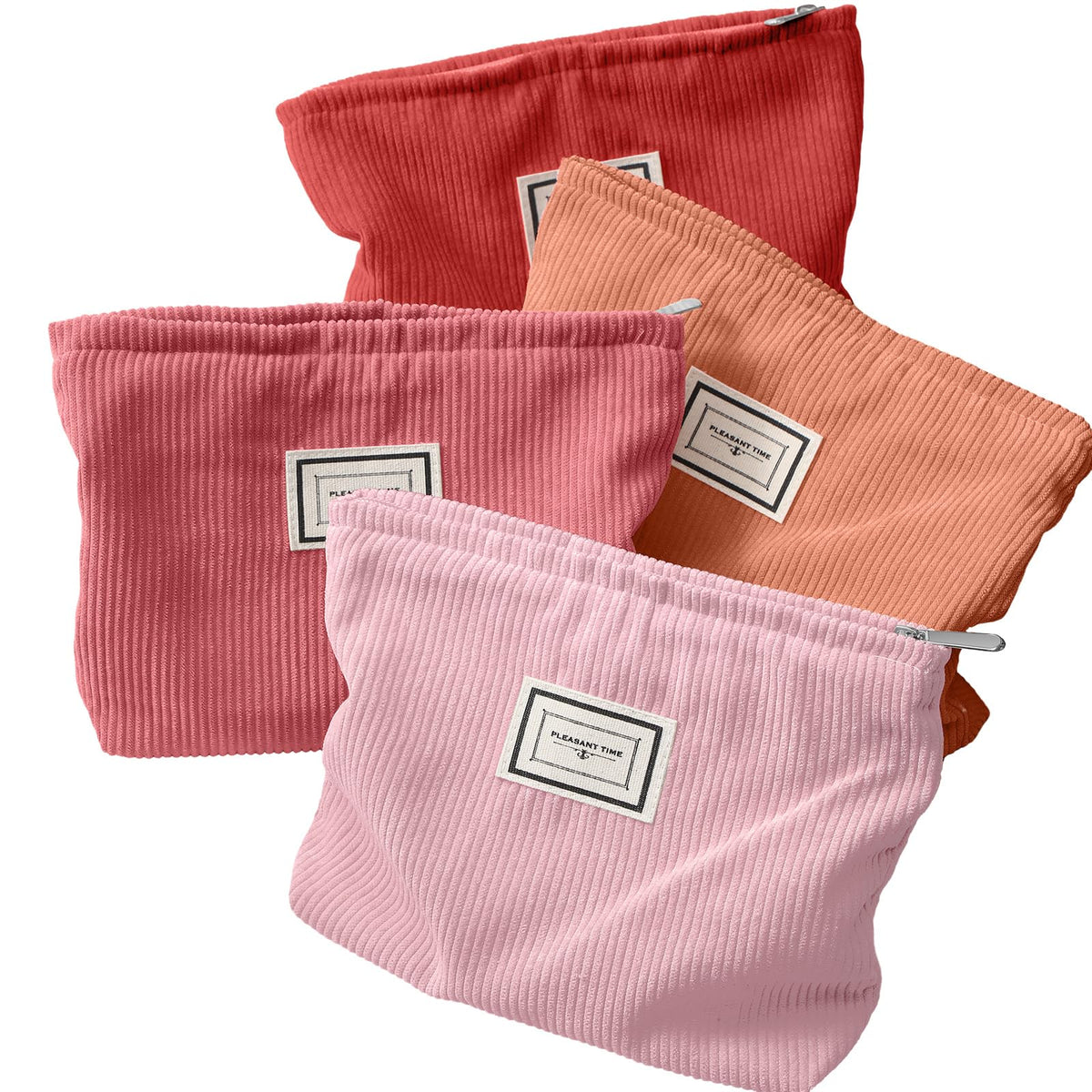 Sanwuta 4 Pcs Velvet Corduroy Makeup Bag, 10x7x2'', Retro Color