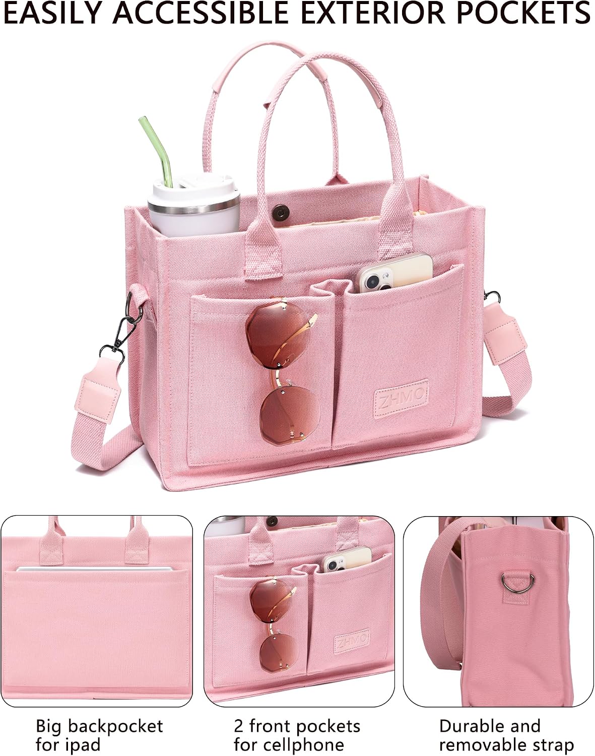 ZHMO Canvas Tote Bag for Women,Women's Bags Crossbody Bags Work Laptop Tote Bag Large Handbags Purse for Travel Nurse Teacher