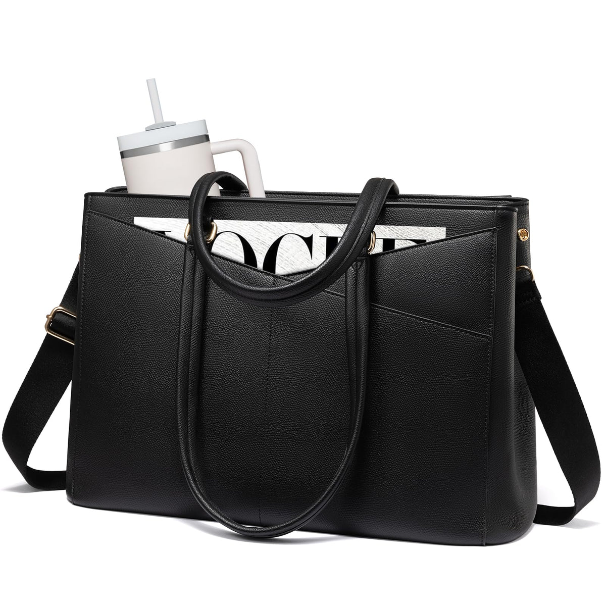 LOVEVOOK Laptop Tote Bag for Women 15.6 Inch Waterproof Leather Computer Bags Business Office Work Briefcase Black