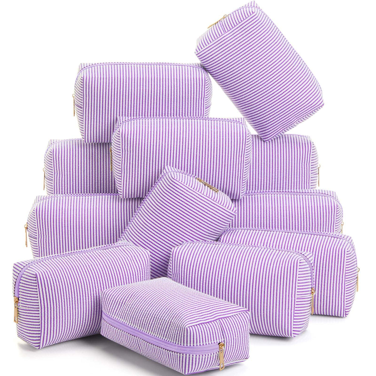 Sanwuta 6 Pcs Seersucker Cosmetic Bags Bulk, Striped Zippered,Rainbow
