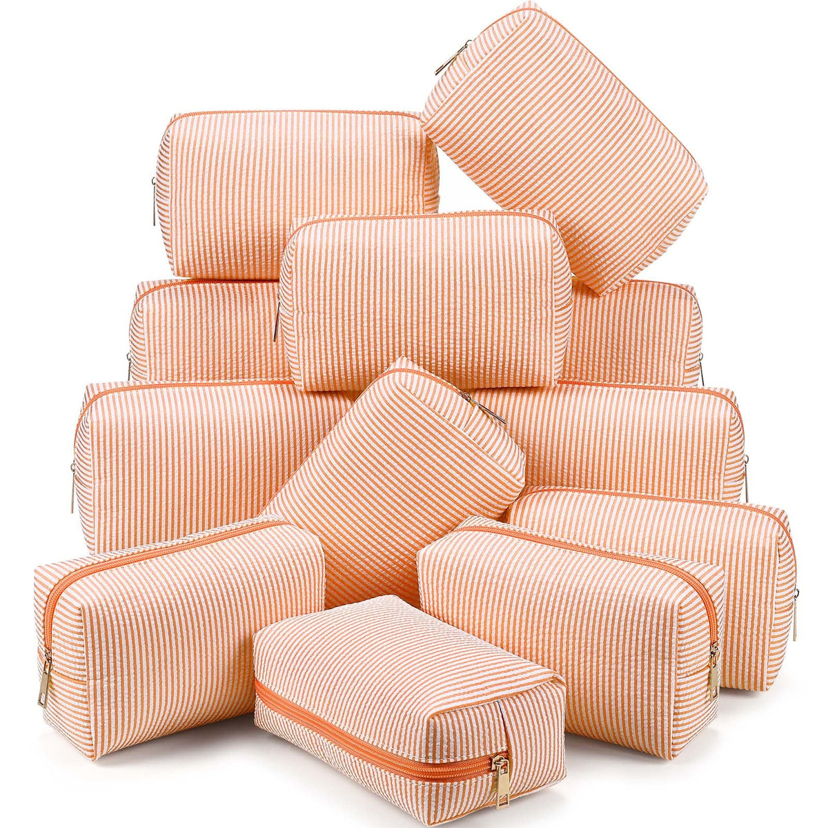 Sanwuta 6 Pcs Seersucker Cosmetic Bags Bulk, Striped Zippered,Rainbow